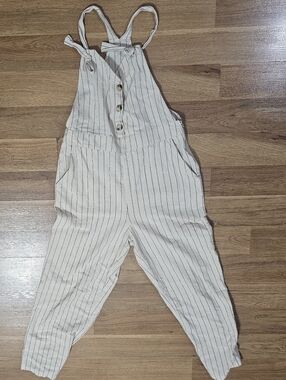 *Lush* Summer  Cream Striped Button-Front Jumpsuit